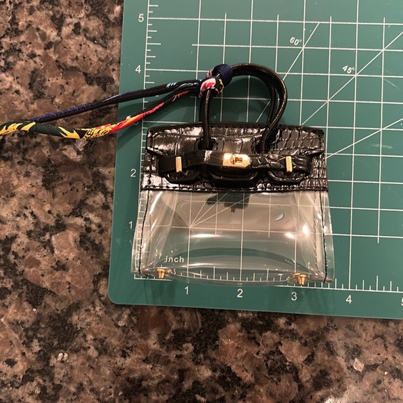 Black clear transparent Leather micro Mini Handbag keychain coin purse pouch - Picture 2 of 5